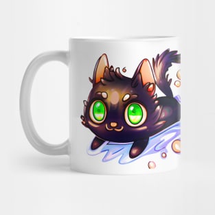 Black cat swimming Mug